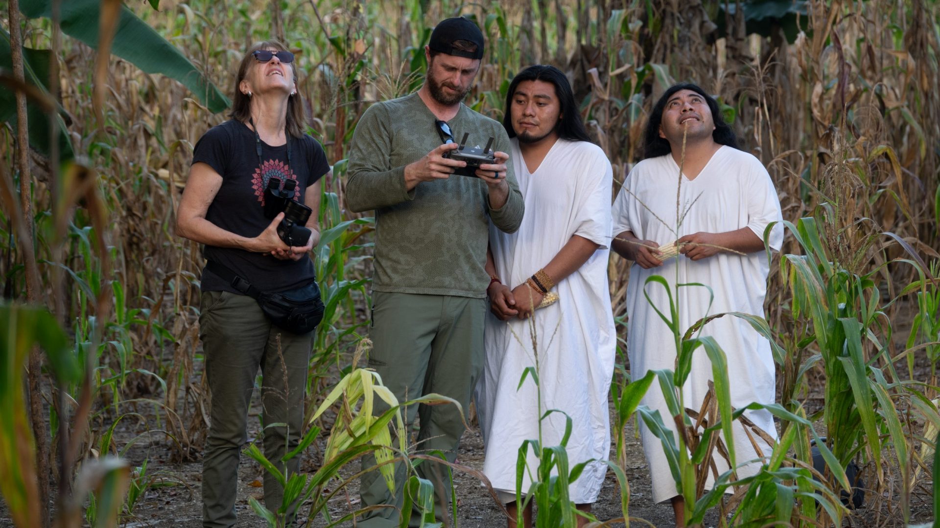 Richard S. and Judy Kern filming a traditional Maya milpa with the Chambor brothers from the Lacandon tribe in Chiapas, Mexico
